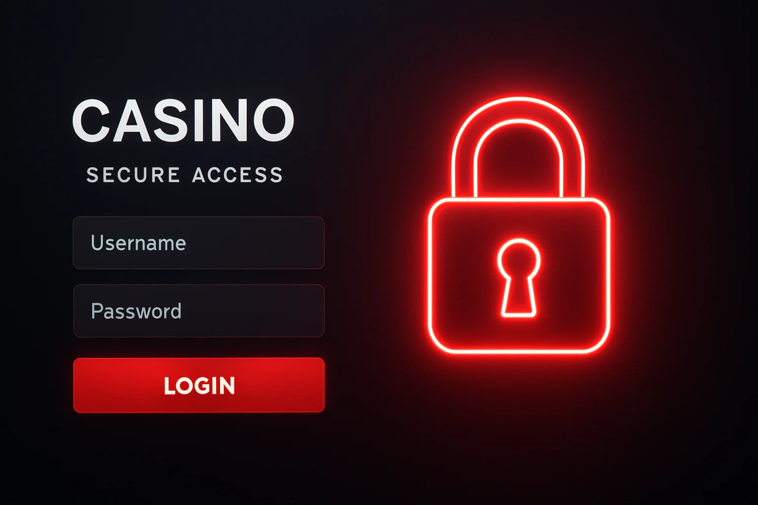 Página de inicio de sesión de casino con candado brillante y fondo oscuro rojo